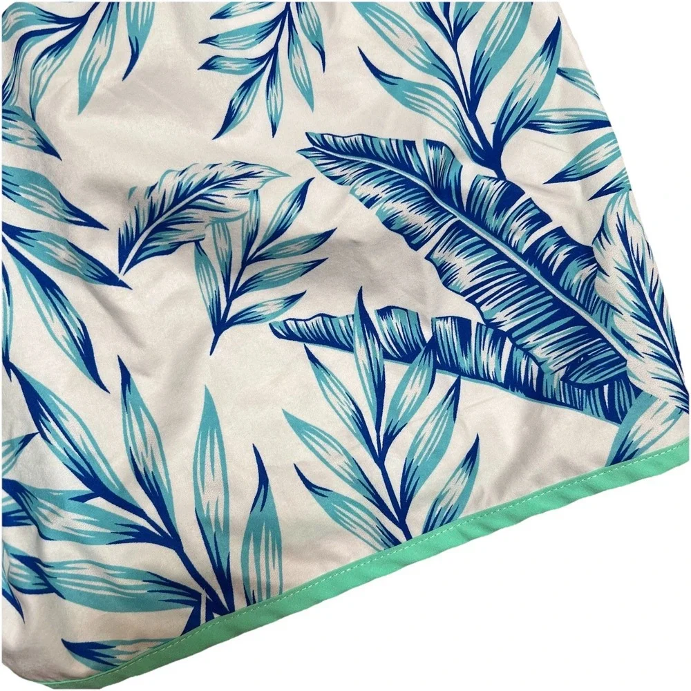 Unbranded Mens White XL Board Shorts Blue & Green Palm Fronds Pockets Green Trim